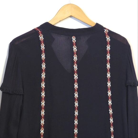 Tularosa Revolve V Neck Embroidered Boho Chic Navy Blue Tunic Mini Dress Size S - Picture 10 of 16